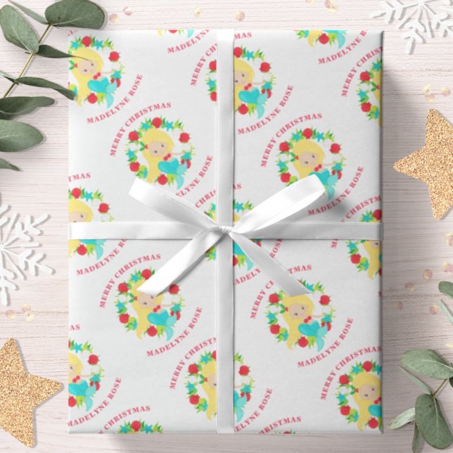 Papier Cadeau Coquilles de sirène de Noël Nom personnalisé (Créateur téléchargé)
