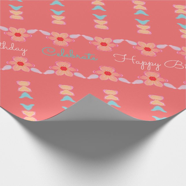 Papier Cadeau Corail avec imprimé fleuri (Coin)