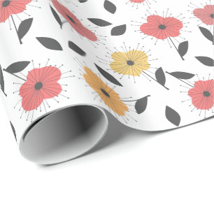Papier Cadeau Corail chic rétro et citron Vintage floral