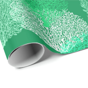 Papier Cadeau Corail de ventilateur imprimé, nuances de Jade ver