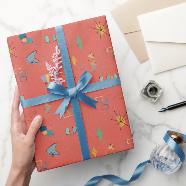 Papier Cadeau Corail foncé texturé milieu du siècle moderne (Cadeaux)