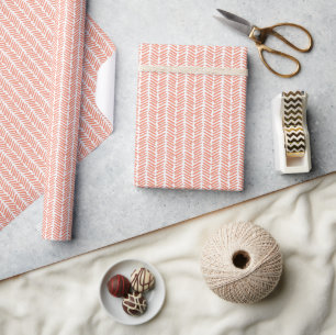 Papier Cadeau Corail orange saumon blanc rayures zigzag été