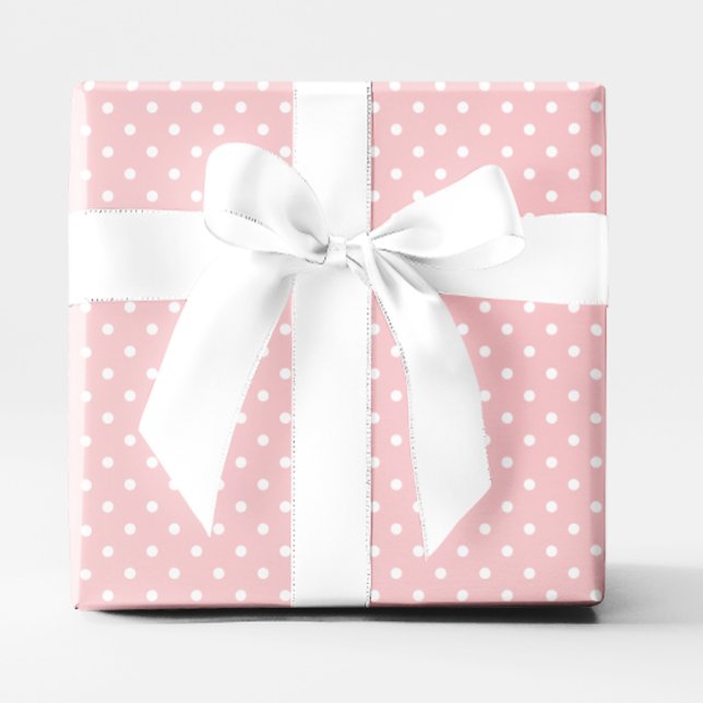 Papier Cadeau Corail pastel et petit pois blanc (Pastel Coral and White Small Polka Dot Wrapping Paper)