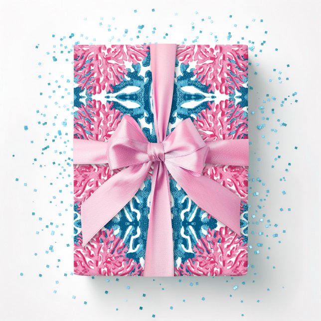 Papier Cadeau Corail Rococo rose et aqua (Créateur téléchargé)