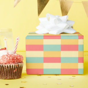 Papier Cadeau Corail Turquoise Beurre Jaune Bouton Grandes