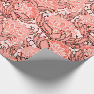Papier Cadeau Corail vibrant motif floral