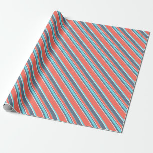 Papier Cadeau Corail vivant, bandes bleues et grises