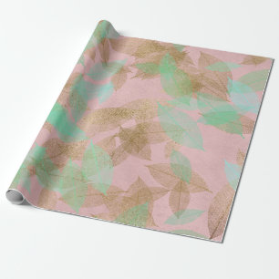 Papier Cadeau Corail Whimsical Gold Feuilles en chute rose
