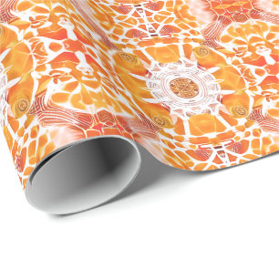 Papier Cadeau Coral Orange et crème Batik Motif