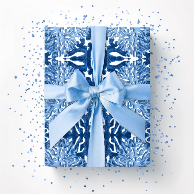 Papier Cadeau Coral Rococo en bleu indigo (Créateur téléchargé)