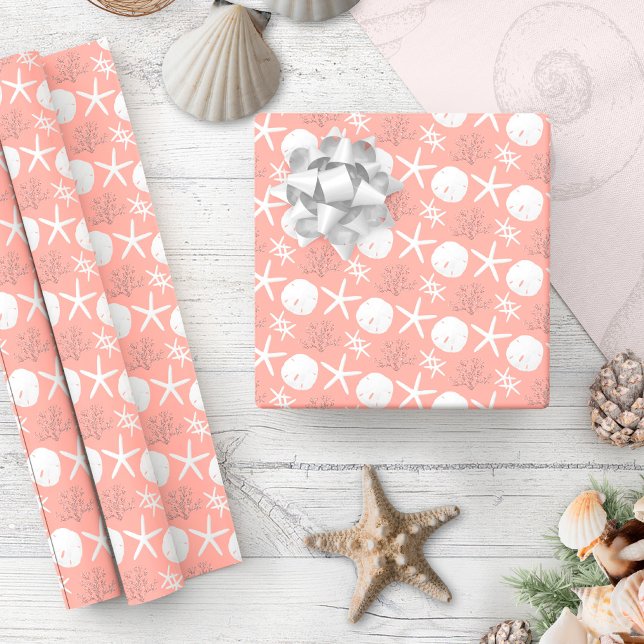 Papier Cadeau Coral Rose Gold Starfish Noël côtier (Créateur téléchargé)