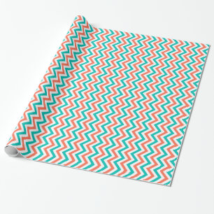 Papier Cadeau Coral, Teal, White Large Chevron Zig Zag