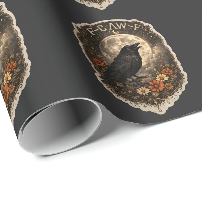 Papier Cadeau Corbeau Mystique Sous l'Esthétique Céleste Sombre  (Coin rond)