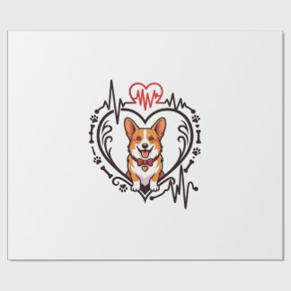 Papier Cadeau Corgi Chien Cœur Battement de cœur Ekg Nœud papill