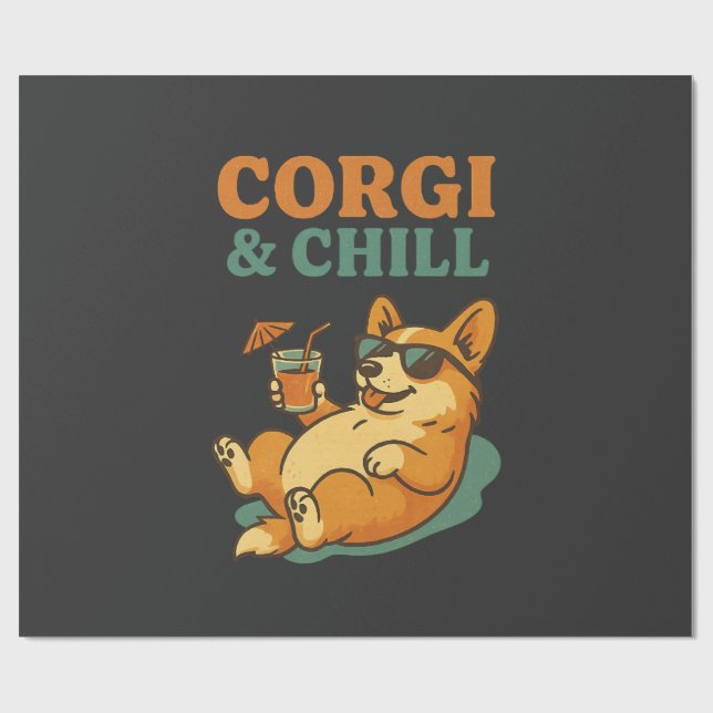 Papier Cadeau Corgi et Chill (Plat)