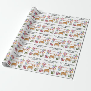 Papier Cadeau Corgi gallois de Pembroke rouge Joyeux anniversair