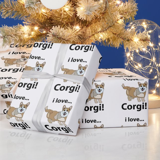 Papier Cadeau Corgi J'adore Corgi  (Vacances)