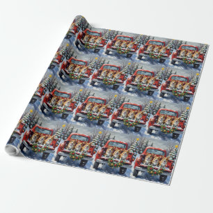 Papier Cadeau Corgi Noël Camion Rouge Fêtes