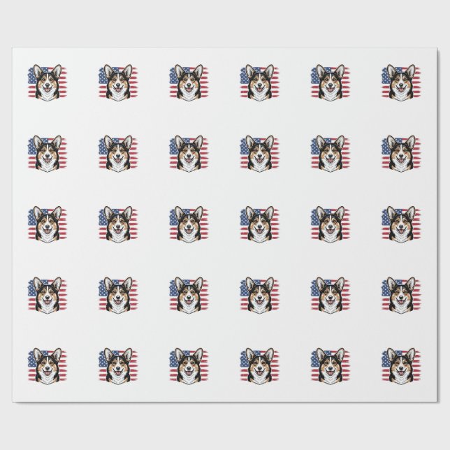 Papier Cadeau Corgi patriotique drapeau américain design vectori (Plat)
