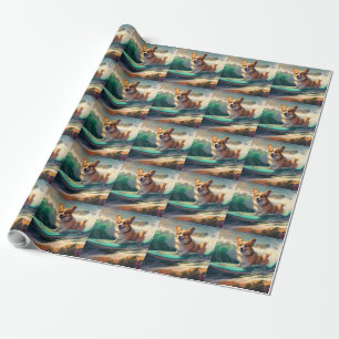 Papier Cadeau Corgi  Plage Surf Peinture