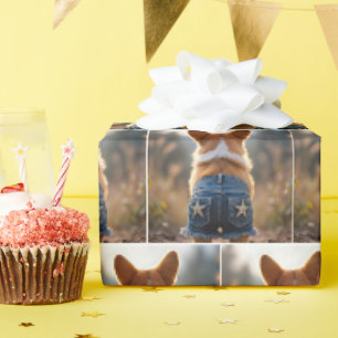 Papier Cadeau Corgi portant un short en denim
