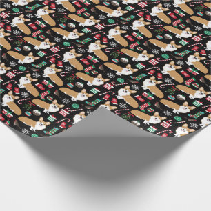 Papier Cadeau Corgi Rouge et Blanc Canne à Sucre de Noël Noire