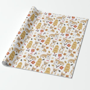 Papier Cadeau Corgis fêtera noël - motif blanc