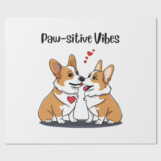 Papier Cadeau Corgis Vibes en Amour (Plat)