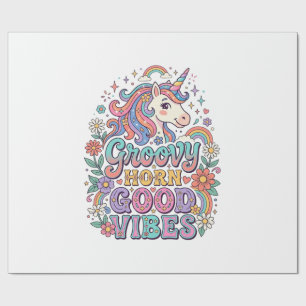 Papier Cadeau Corne Groovy Licorne Bonnes Vibrations Charmant PO