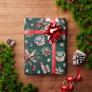 Papier Cadeau Cosmétiques de Noël Vert Émeraude Bijou