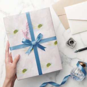 Papier Cadeau Cosmos Blanc Sur Rose Pâle