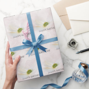 Papier Cadeau Cosmos D'Anniversaire Sur Rose Bruyant