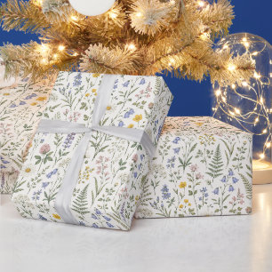 Papier Cadeau cosmos délicate tige aérienne florale élégante nat