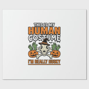 Papier Cadeau Costume Humain Husky Drôle T-Shirt Chien Halloween