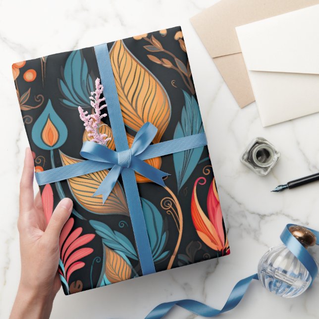 Papier Cadeau Cosy Automne Floral Print Digital Folk Art (Cadeaux)