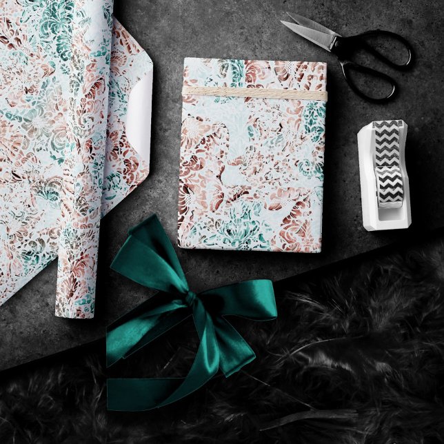 Papier Cadeau Côté Chic | Grunge Sarcelle et Récif de Corail (Créateur téléchargé)