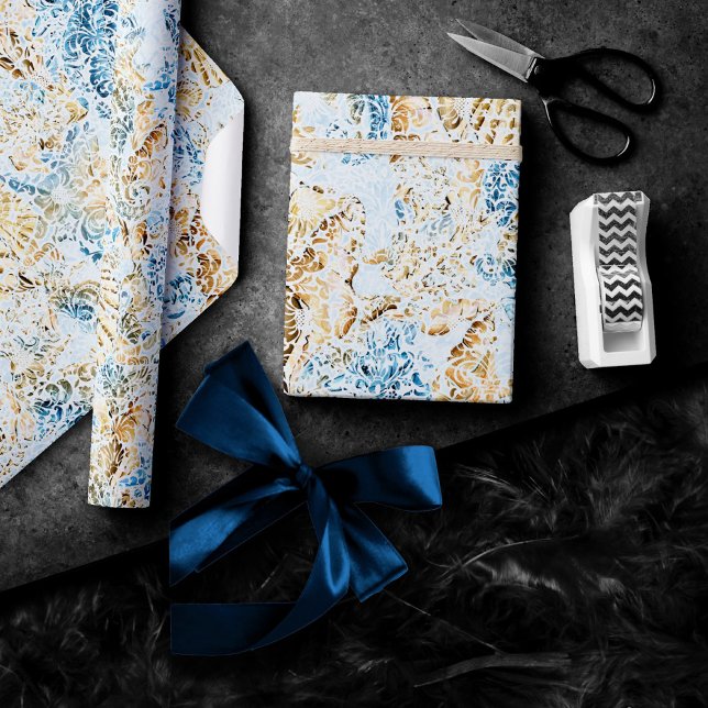 Papier Cadeau Côté Chic | Moderne bleu et or sous la mer (Créateur téléchargé)