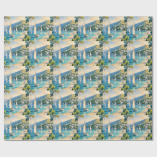 Papier Cadeau Cote D'Azur Style Vintage Voyage en France 
