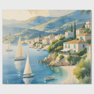 Papier Cadeau Cote D'Azur Style Vintage Voyage en France 