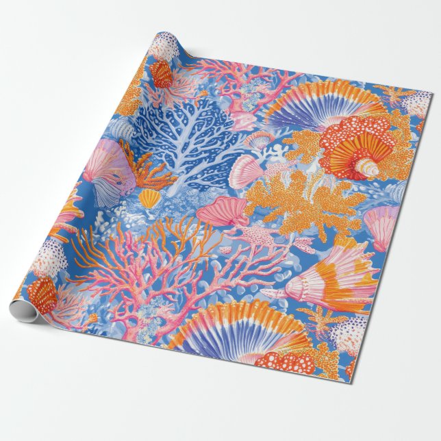 Papier Cadeau Côtière rustique - Coquillages, Starfish, Reef (19 (Déroulé)