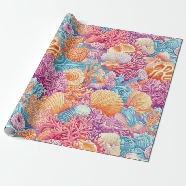 Papier Cadeau Côtière rustique - Coquillages, Starfish, Reef (20 (Déroulé)