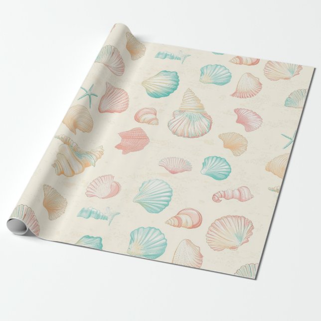 Papier Cadeau Côtière rustique - Coquillages, Starfish, Reef (22 (Déroulé)