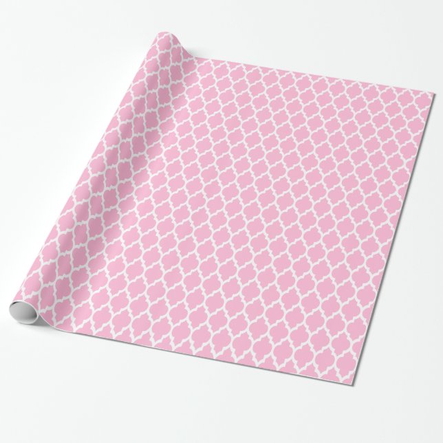 Papier Cadeau Coton Bonbon Rose Quatrefoil marocain Motif #4 (Déroulé)