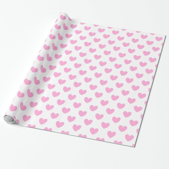 Papier Cadeau Coton Candy Pink coeurs sur blanc (Déroulé)
