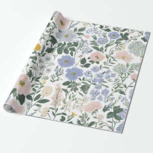 Papier Cadeau Cottagecore Fleur Sauvage Bleu Blush