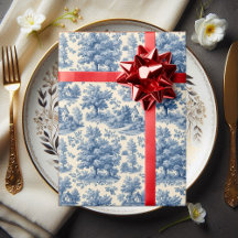 Cottagecore Poudre Bleue Toile de Jouy Florale Vin