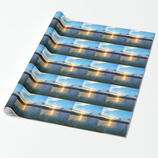 Papier Cadeau Coucher de soleil bleu sur le lac (Déroulé)