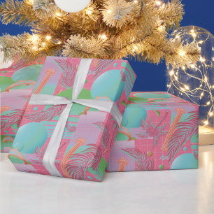 Papier Cadeau Coucher de soleil et palmiers rose Vaporwave d'été