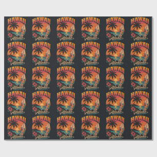 Papier Cadeau Coucher de soleil hawaïen vintage Palmiers Planche