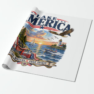 Papier Cadeau Coucher de soleil patriotique aigle du lac America